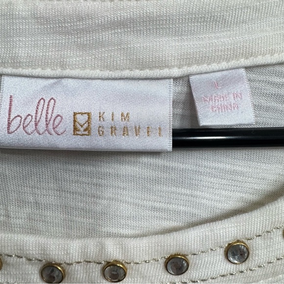 Belle Kim Gravel Embroidered Cream Tunic Top size large - Picture 2 of 5